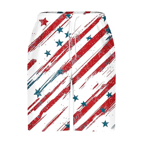 Sinzelimin 4th of July Shorts for Men 2025 Trendy American Flag Short Sweatpant Elastic Waist Beach Pant for Independence Day4