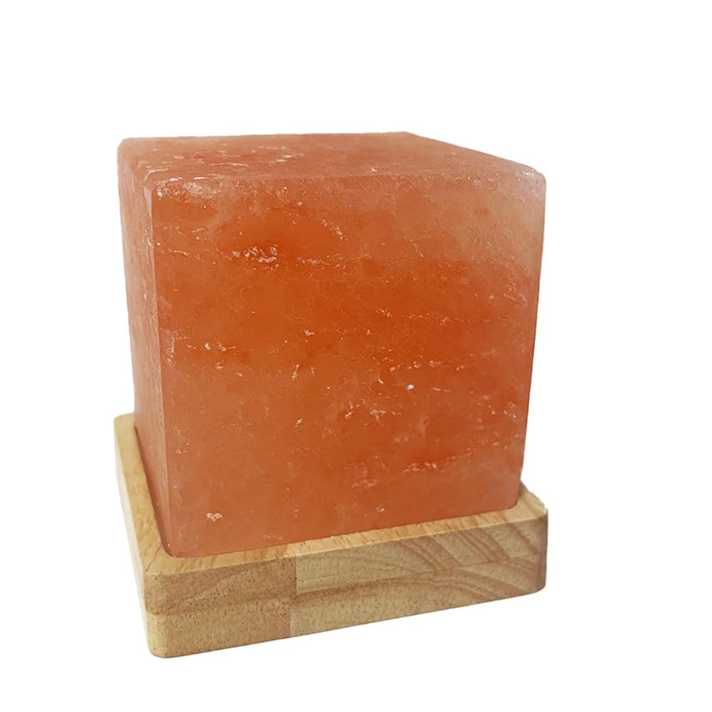 Lámpara de Sal de Interfaz USB LED (Conocida Como Lámpara de Cristal de Sal Del Himalaya) con Base de Madera de Diseño Cuadrado Piedra de Sal Hecha a Mano en la Granja de Sal de Pakistán