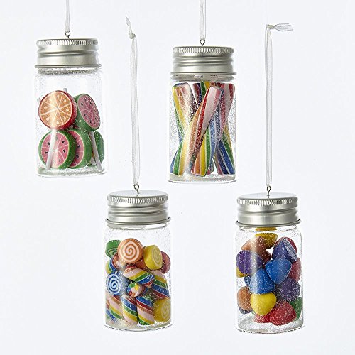 Kurt Adler Miniature Candy JAR Ornament - 4 Assorted: Watermelon, Gum Drop, Multi-Color Swirl Stick and Multi-Color Swirl Stick and Round