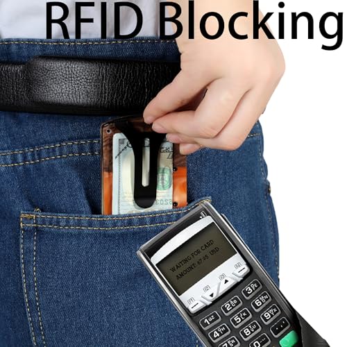 Image of Minimalist Wallet for Men, Slim Metal RFID Blocking Wallet Credit Card Holder Money Clip & Cash Strap, Scratch-Resistant Holds 15 Cards,Ideal Gift for Men | Resin Wood, Unique Pattern,Orange