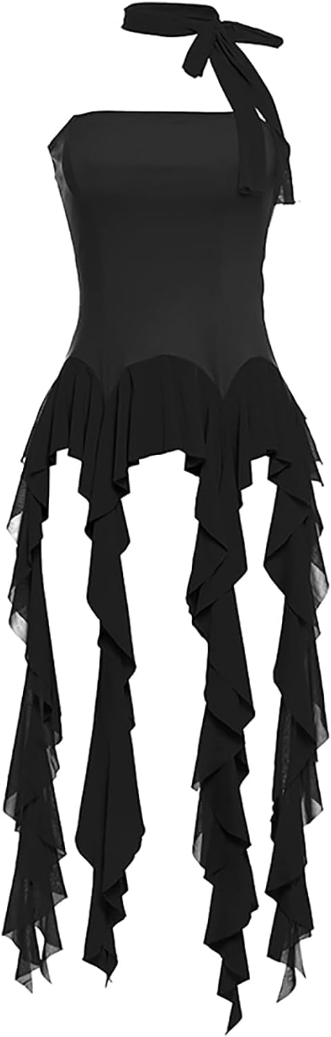 Womens Sleeveless Backless Going Out Crop Tank Top Sexy Asymmetrical Ruffle Flowy Trendy Summer Tops Outfits