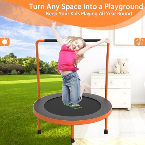 3FT Foldable Kids Trampoline, 36'' Indoor & Outdoor Mini Trampoline for Toddlers, Max Capacity 220 LBS, Adjustable Handlebar, Quiet & Safe Design