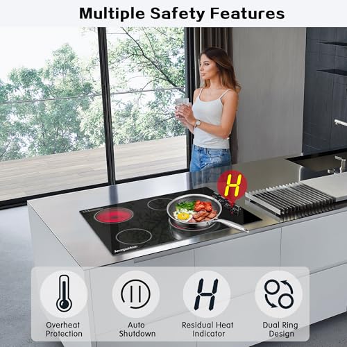 Image of Electric Cooktop 30 Inch - 4 Burners Built-in Ceramic Cooktop, 30 inch Radiant Electric Stove Top with Knob Control, Hot Surface Indicator, 6700W, 220-240V Hard Wire(No Plug)