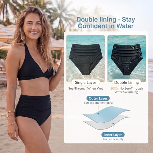 Image of American Trends Women's High Waisted Bikini Bottoms Swimming Suits Tummy Control Bathing Suits