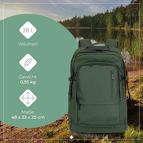 Travelite Rucksack aus wasserabweisendem Material, gepolstertes Laptop Fach 15,6 Zoll, BASICS Tagesrucksack mit Aufsteckfunktion, 48 cm, 28 Liter, 900 Gramm