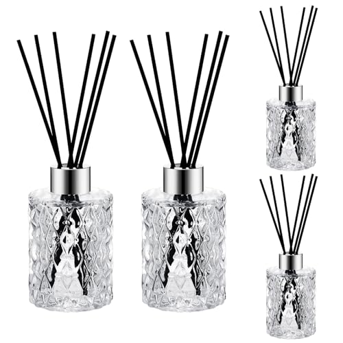 Norme 4 Set Reed Diffuser Bottle Empty Glass Bottles Diffuser with Caps and Black Rattan Sticks Set 150ml 5.07 oz Fragrance Oil Sticks for DIY (Silver)