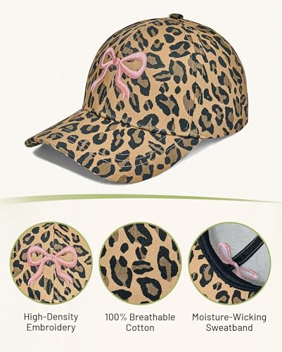 Image of Womens Baseball Cap Trendy Leopard Print Embroidery Cotton Breathable Adjustable Cap for Outdoor & Gifting