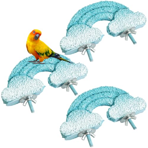 Image of PINVNBY 3PCS Bird Beak Grinding Stone Resin Bird Perch Stand Grinding Claw Clouds Birds Cage Perch Parrot Climbing Chewing Toys Parakeet Cage Accessories for Budgies Cockatiels Conures(Blue)