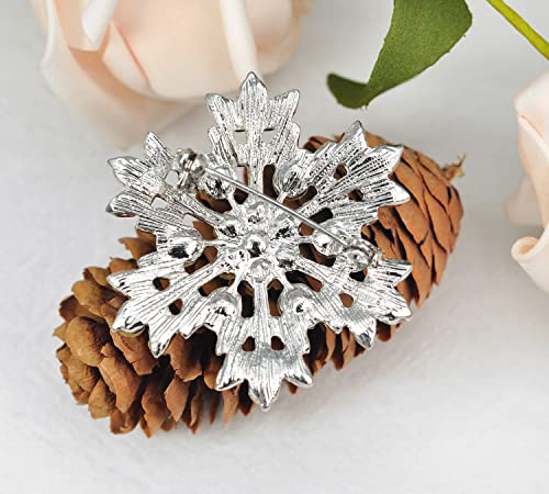 Gyn&Joy Clear Crystal Rhinestone Bright Flower Snowflake Pin Brooch For Women (Silver Tone) #TOP5