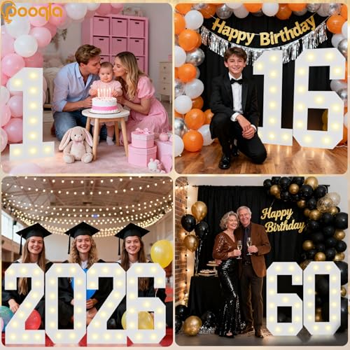 Image of Pooqla 2.4FT Light Up Numbers for 50th Birthday Decorations for Her Him, Marquee Numbers 2.4 Feet Tall Party Decor for Gifts, Mosaic Big Sign for 50th Birthday Party Backdrop Decor, Large Number 50