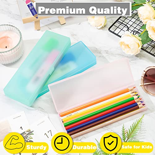 Image of Fainne 24 Plastic Pencil Case Bulk Hard Pencil Boxes with Snap Lid Crayon Maker Pen Organizer Stackable Craft Storage Boxes for School Supplies(Single Layer,Blue,7.09 x 2.36 x 0.98 Inch)