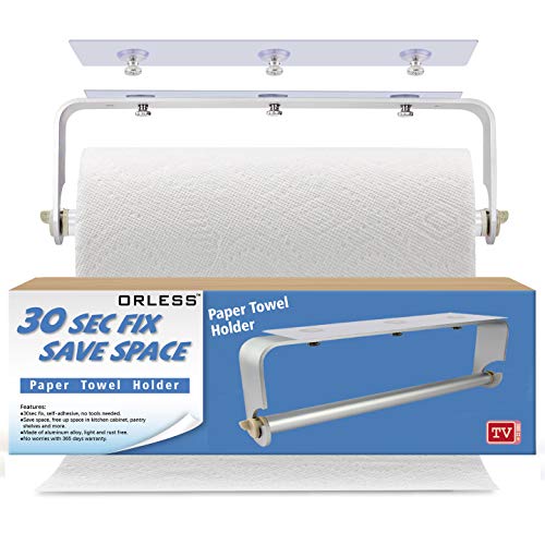 ORLESS Adhesive Paper Towel Holder Under Cabinet Wall Mount No Drilling Suitable for Kitchen Bathroom - Silver