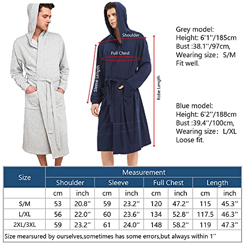 Holove Mens Cotton Hooded Robes Soft Lightweight Plus Size Bathrobe thumb #5