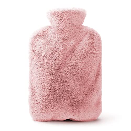 Hot Water Bottle with Cover Soft Fluffy, TOYESS 2 L Large Capacity Hot Water Bag for Pain Relief, Back, Neck and Shoulders & Warm Cosy Nights - Great Gift for Women, Pink