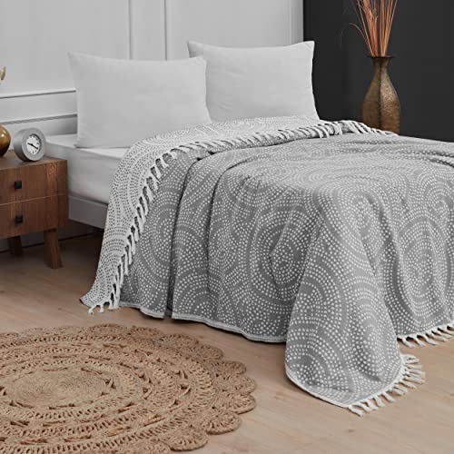 Mixibaby Tagesdecke Wohndecke Wendedecke Kuscheldeck Sofadecke Couchdecke Mandala 200x230, Farbe:grau