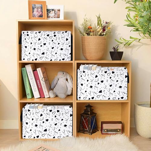 Image of MAIZMZ Girls Empty Gift Basket Heart Print Storage Cube for Women, Closet Shelf Organizer Bins with Handles Nursery hamper Kids Toys Books Box Room Deco