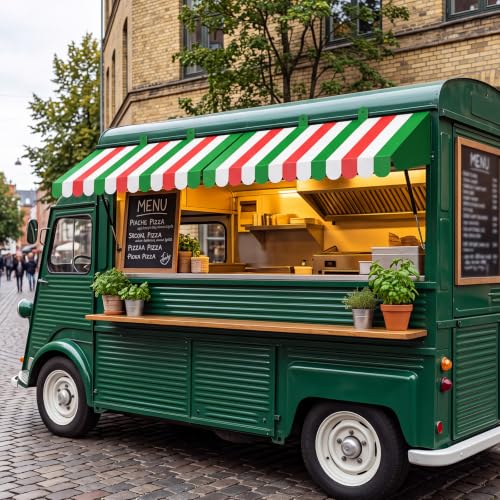 Image of Boao 4 Pcs 3D Cardboard Awning Decor,Italian Colors,Striped Style | Paper Awning, Circus Carnival Theme, For Bulletin Board, Lemonade Stand, Bakery & Ice Cream Truck, Wall Window Backdrop