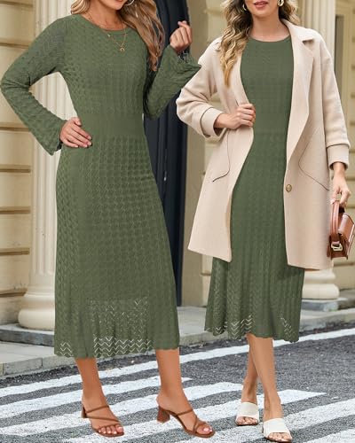Image of Newshows Women's Hollow Slim Summer Fall Church Work Casual Sweater Dress