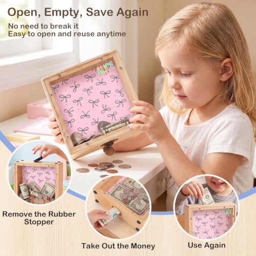 Image of ICOSY Piggy Bank for Kids, Wooden Framed Coin Bank