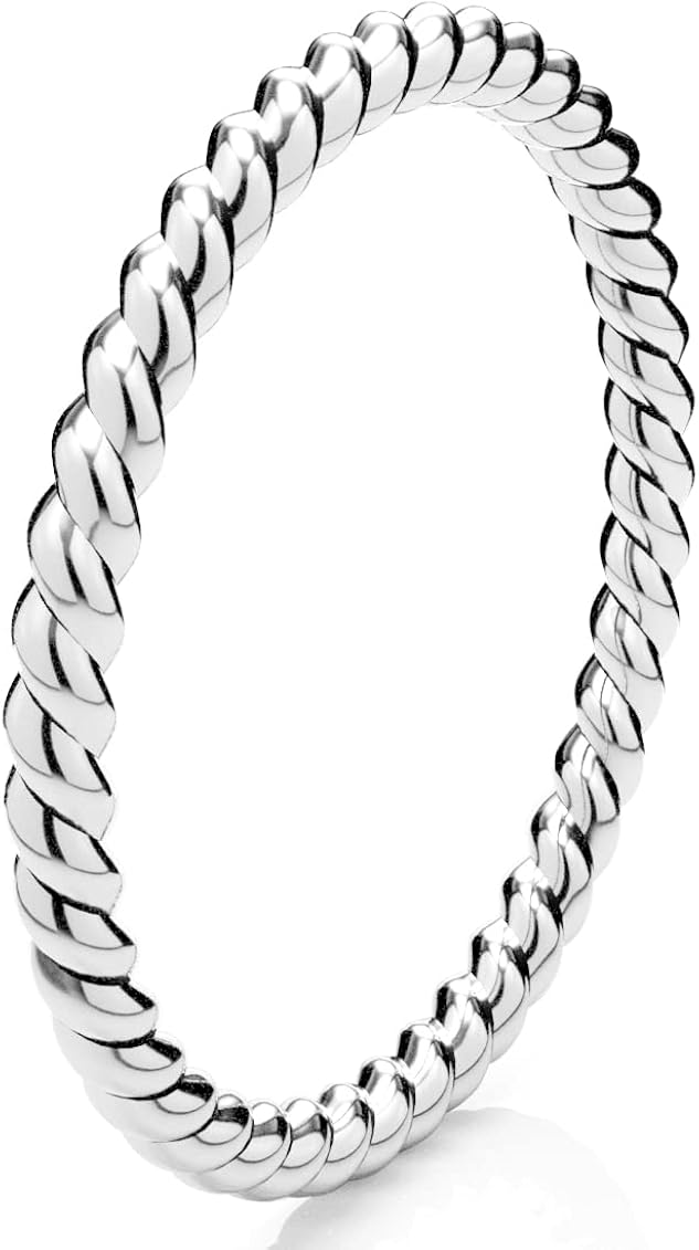 Metal Factory 925 Sterling Silver 2MM Eternity Rope Wedding Band Ring