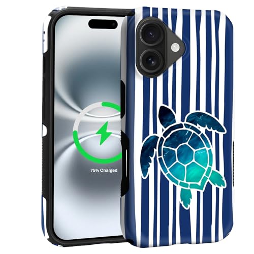 Coque iPhone 16 silicone MagSafe motif tortue bleue pour la plage