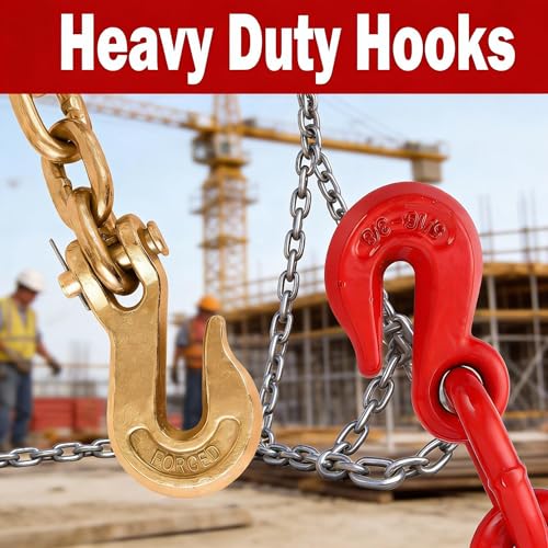 Ratchet Chain Binders 3/8"-1/2" - Sets of 2 Heavy Duty Load Binders with 3/8" ×10 FT Chains and Grappling Hook,Grade 70 Binders,for Industrial,Agricultural,Logging by PioneerWorks - Image 4