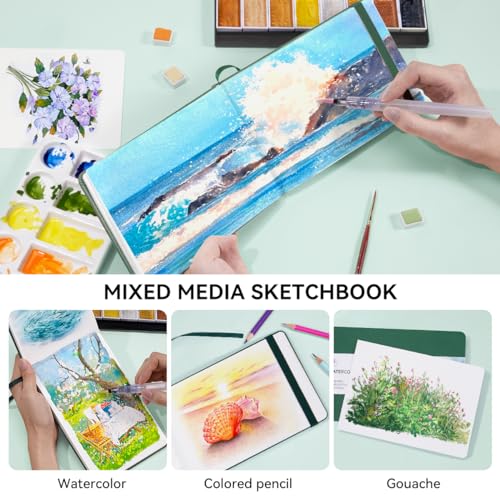 Lightwish Caderno de aquarela, 100% algodão, material de arte prensado a quente, pequeno caderno de