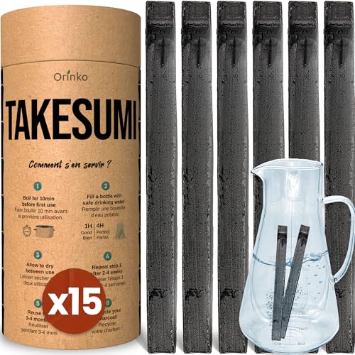 ORINKO® - Binchotan Bio 15x | Charbon Actif Takesumi de Bambou pour Purification d'eau + E-Book | Passez-Vous des Eaux en Bouteille avec Notre Charbon Actif