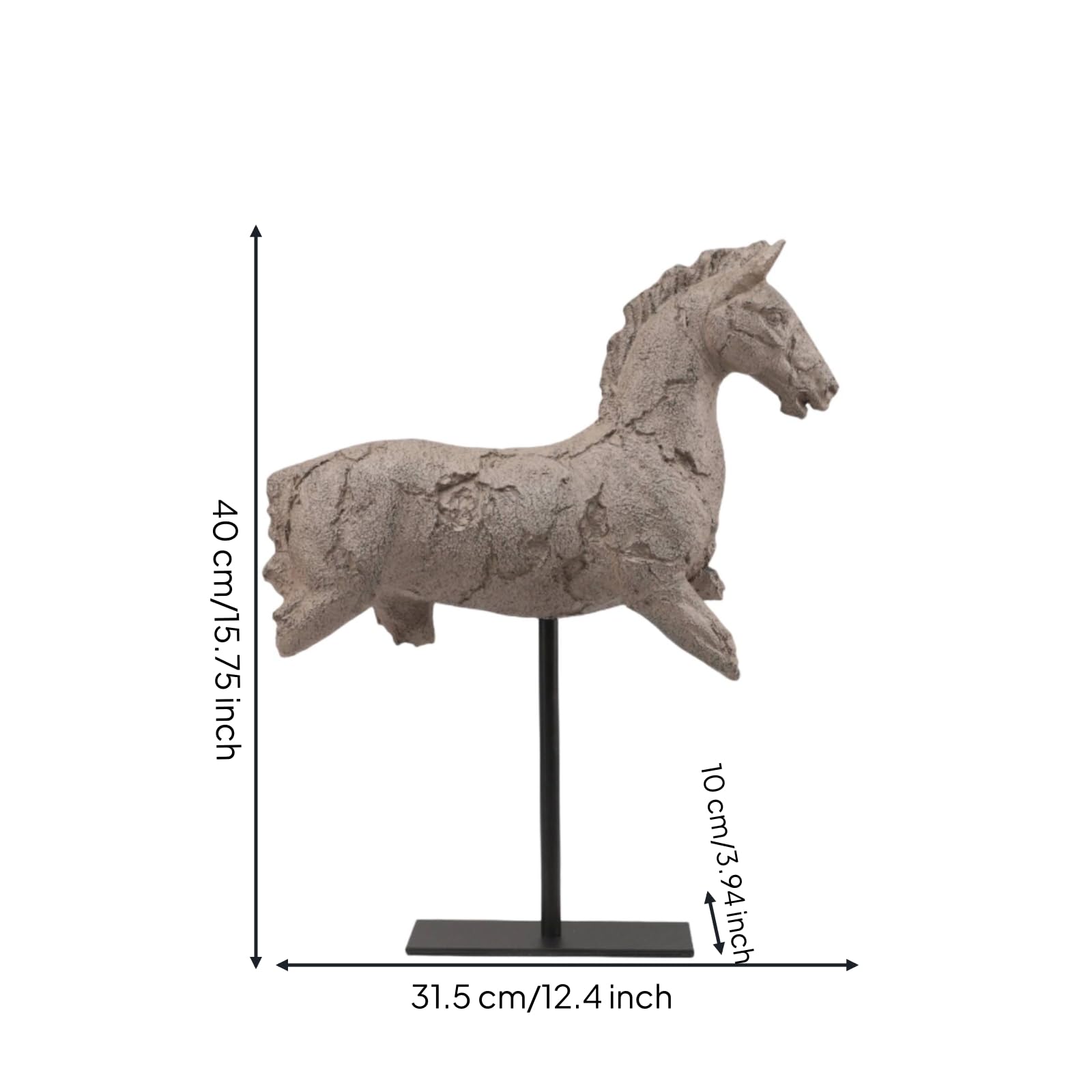 LOVIVER Escultura de Caballo Estatua Figura Adorno con Acabado Rústico en Resina sobre Base Metálica Estable Estilo Moderno Nórdico Vintage Adecuada para, Gris, 31.5 10 40cm