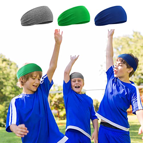 Image of Zhanmai 12 Pieces Boys Headbands 16 Inch Kids Sweatbands, Soft Athletic Sports Head Sweatband Headbands Wicking Elastic Hairband for Girls and Boys
