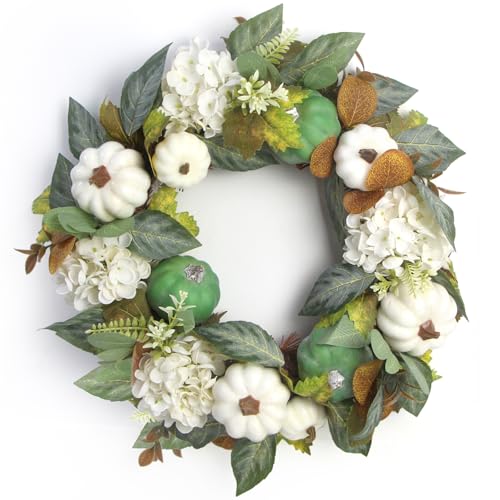 18 Inch Summer Wreaths for Front Door and Leaves Spring Door Wreath with Hydrangea and Maple, Artificial Floral Wreath for Porch, Window Farmhouse Party Holiday Home Decor