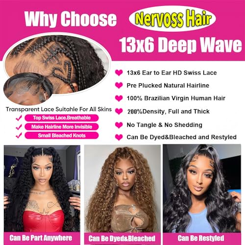 Image of 34Inch Deep Wave Lace Front Wigs Human Hair 200% Density 13x6 HD Transparent Deep Curly Lace Front Wigs for Women Pre Plcked Glueless Wigs with Baby Hair