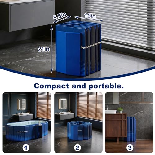 Image of Portable Bathtub for Adult 59 inch Large Collapsible Cold Plunge Bathtub Foldable No Installation Ice Bath Tub for Shower Stall, Bathroom Hot SPA Soaking Standing Tub