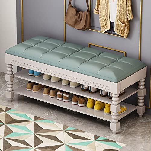 Storage Shoe Bench 2-Tier Shoe Storage Leather Seat Long Shoes Bench Shoe Changing Stool Storage Bench with Padded Seat for Entryway Living Room and Corridor(30 * 30 * 48cm, E)