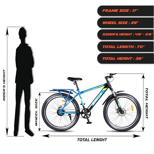 Image of Vaux Stallion-Pro Cycle for Men 26T with Integrated Carrier IBC| 17 inch Steel Frame| Dual-Tone Colors| Dual Disc Brakes| 26 X 2.4 Nylon Tyres| Front Suspension| Single Speed(Blue-Black)