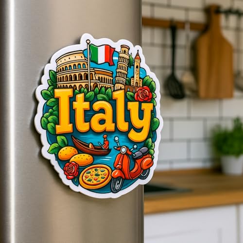 Image of Naxon Italy Country Theme Souvenir Wooden Refrigerator Stylish Fridge Magnet - Fridge Decoration Magnet for Kitchen & Home Decor | Perfect Souvenir Gift | Size 3x3 Inches | Pack of 1