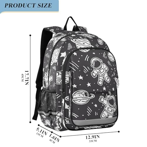 kid backpack girl 8-12: lightweight books bag for book bags for teenage girls boys in assorted colors - Astronaut Black Doodle2