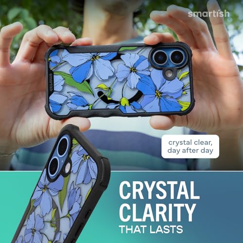 Image of Smartish iPhone 17 MagSafe Case - Gripzilla Protective Magnetic Case for Men [Rugged + Tough] Military Grade Heavy Duty Grip Armor - Drop Tested for Apple iPhone 17 - Blue Blossoms