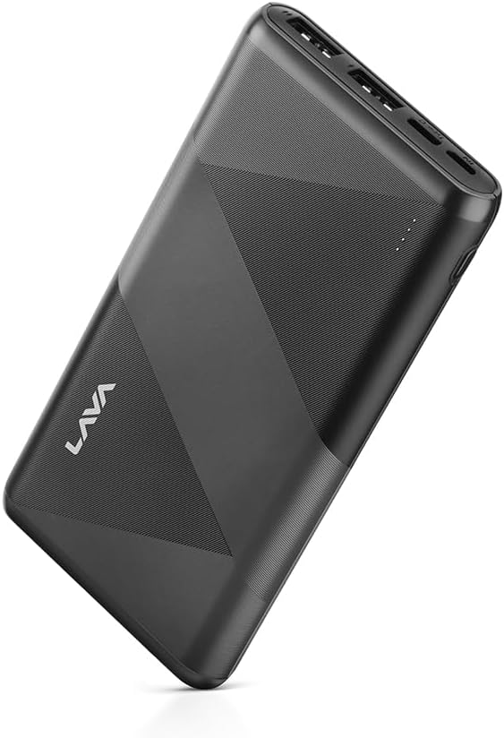 Lava 10000mAh Powerbank with Micro USB Cable | 12W Fast Charging | Dual Output (USB A) | 2 Input Ports Type-C & Micro USB | 60+ Tests & Multi-Layer Protection | BIS Certified | Premium Design (Black)