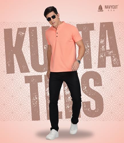 Image of Men's and Boy's Polyster T-Shirt with Mandarin Collared Neck Half Sleeves Closuer Button and Regular Fit | Polo t Shirt for Man || Color Tshirt for Men & Boy