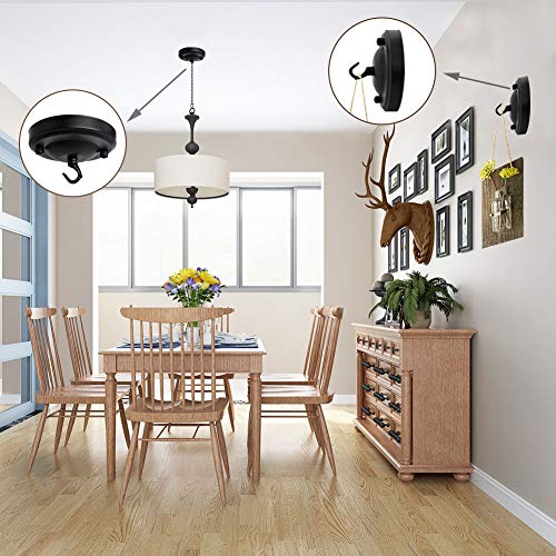 Light Canopy Kit, GARDTECH Ceiling Plate Hook Light Cover Chandelier Pendant Hanger Stable Canopy Kit Plant Hanger Light Fixture Retro Black Ceiling Pendant Lights Accessory, 22 LBS Load 4.13 Inches