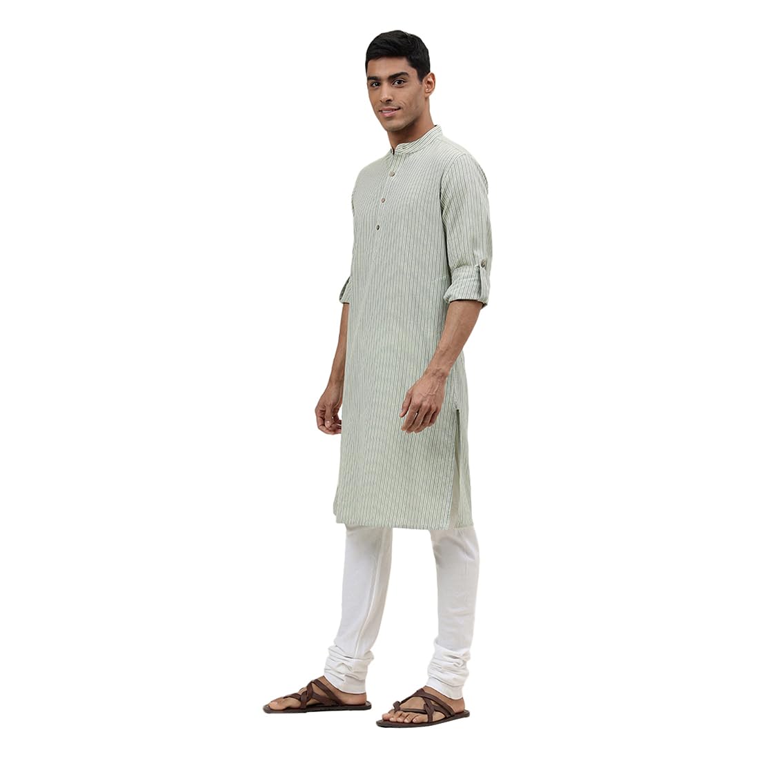 Fabindia Men's Cotton Striped Slim Kurta (1030813Lime_Green
