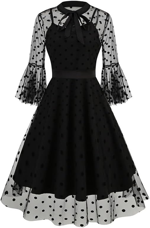 JSEIAJB Women's Wear Vintage Polyester Dress Casual Embroidery Splicing Party Dress