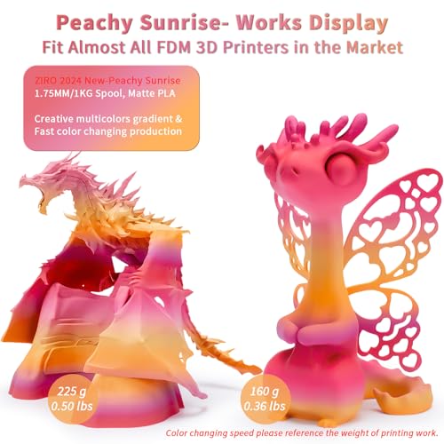 Image of ZIRO Fast Color Changing PLA, Matte Multi Colors Filament 1.75mm, Color Change by Length 3D Printer PLA, Dimensional Accuracy + /-0.03mm, Fit Most 3D Printers, 1KG / 2.2lbs Spool, Peachy Sunrise