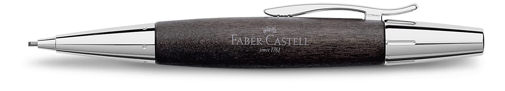 Faber-Castell 138383 Portamine e-motion chrome woodin legno di pero nero 148383 Penna a sfera e-motion chrome, legno di pero nero
