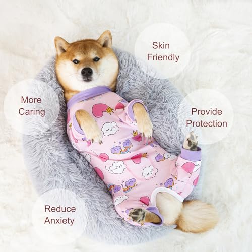 Image of Dog Recovery Suit for Small Medium Large Dogs, Pet Onesie After Surgery Comfort Dog Bodysuit Anti Licking (2X-Large, Pink Heart)