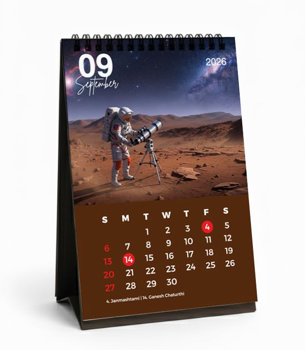 AccuPrints Space Theme Desk Calendar 2026 | Spiral Bound Standing Table Calendar | 5.5 x 8.5 Inch (14 x 22 cm) | Monthly Desktop Calendar for Office, Home & Gifting-image-29