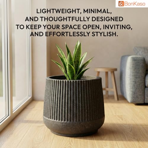 Image of BonKaso 12 Inch Audi Plant Pot for Indoor & Outdoor Use | Heavy Duty Durable Polymer Flower Pot Gamla | Lightweight Modern Planter for Living Room, Balcony, Terrace & Office Decor (Dark Grey)