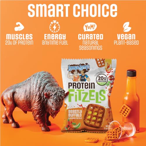 Image of Lenny & Larry's FITZELS Protein Pretzels [Beastly Buffalo] - 8 x 3oz Bags of High Protein Snacks with 20g Plant Based Protein - Vegan Snack - Incredibly Tasty with Salty Crunch