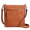 S-ZONE Leather Crossbody Bag for Women Vintage Cross Body Bags Shoulder Purse Ladies Medium Handbag with Multi Pockets